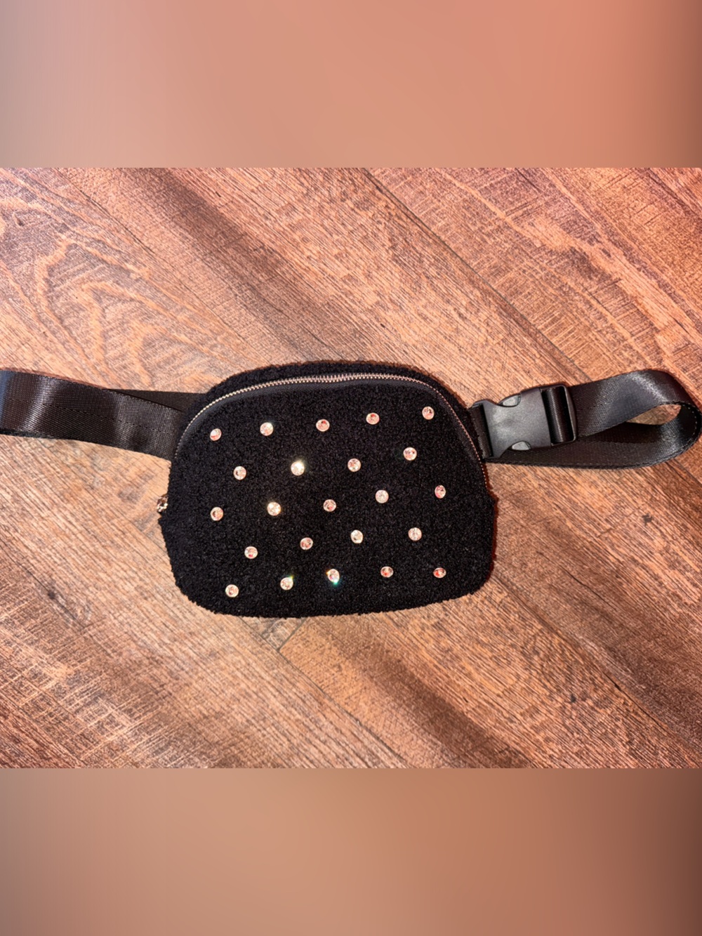 Black Crystal-Embellished Belt Bag
